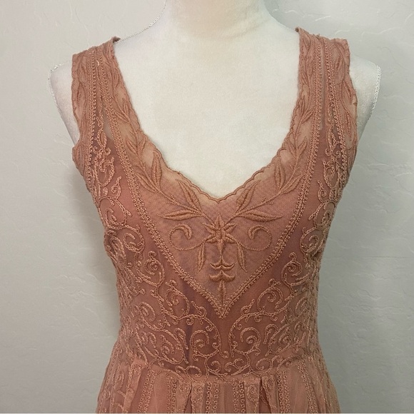 Anthropologie Yoana Baraschi At Dusk Dress Mauve Lace Sleeveless V-neck Mini 4 - Picture 4 of 16